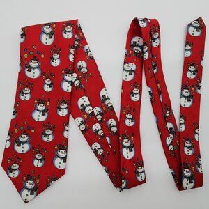 Hallmark Christmas Necktie Snowmen Red Polyester 56" Long 3.75" Wide